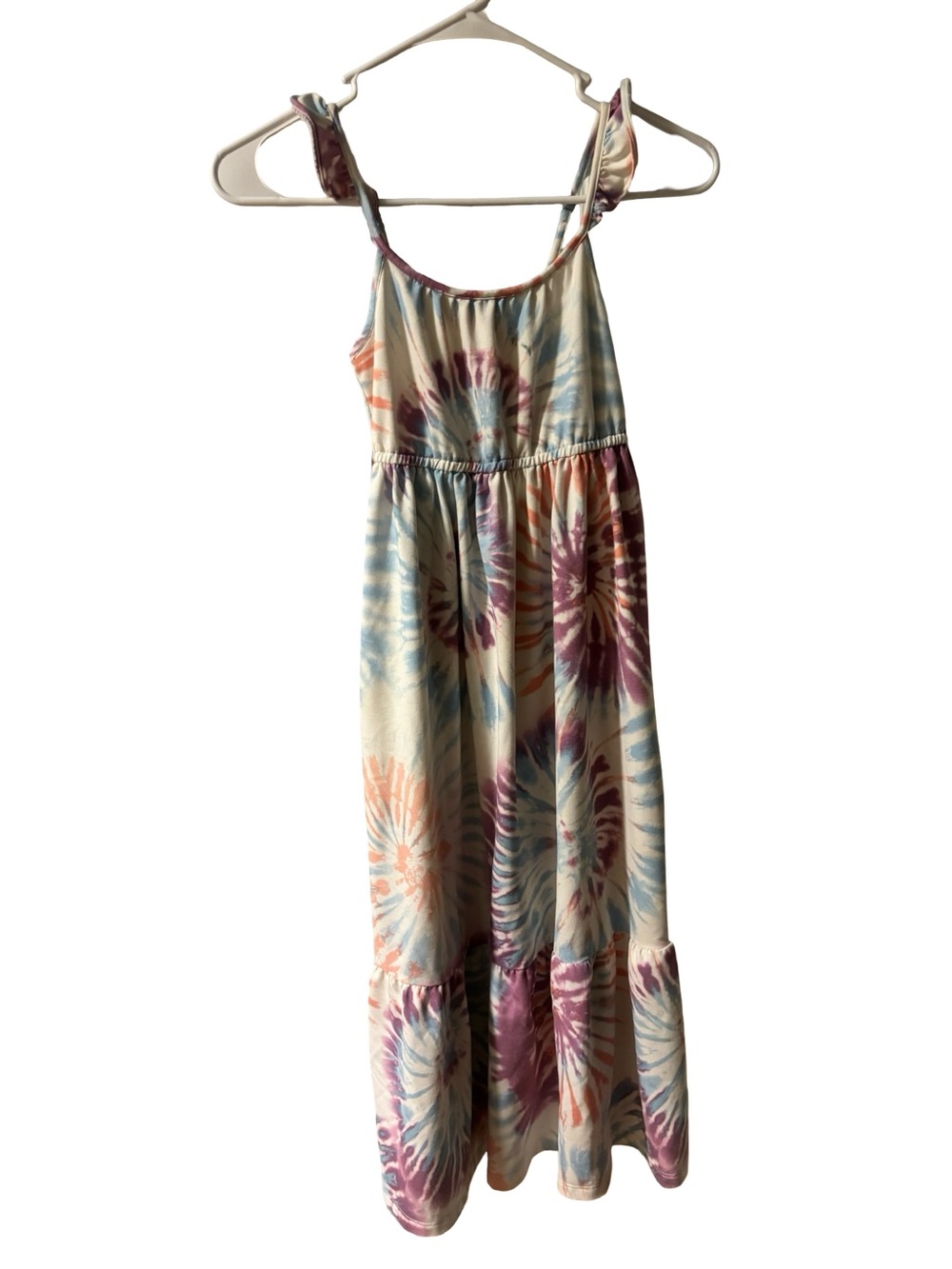 Girls' Tie-Dye Maxi Sundress Viscose Blend - Cream, Blue & Pink Size 7/8